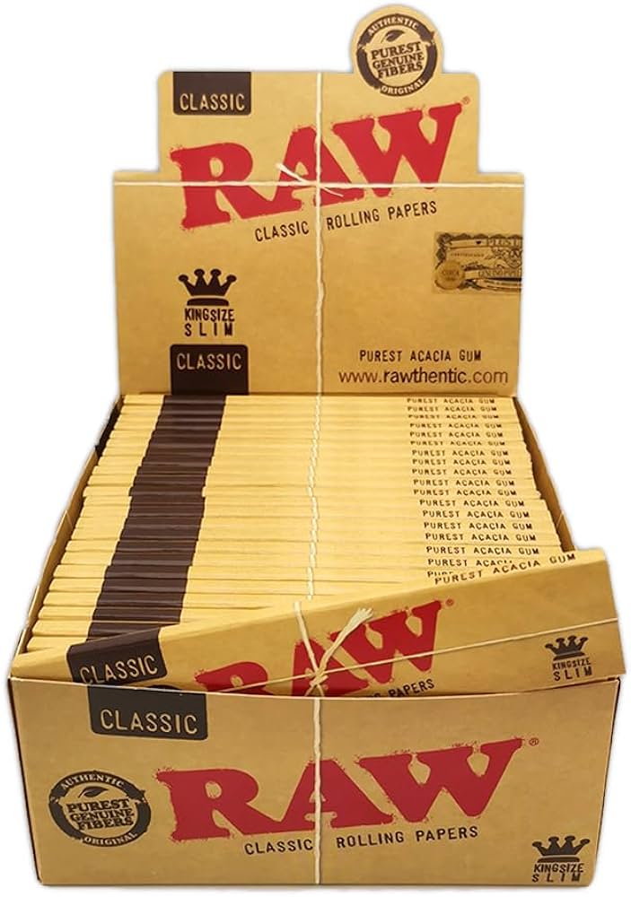 RAW CLASSIC KINGSIZE SLIM 77364 50 PACKS PER BOX 32 LEAVES PER PACK