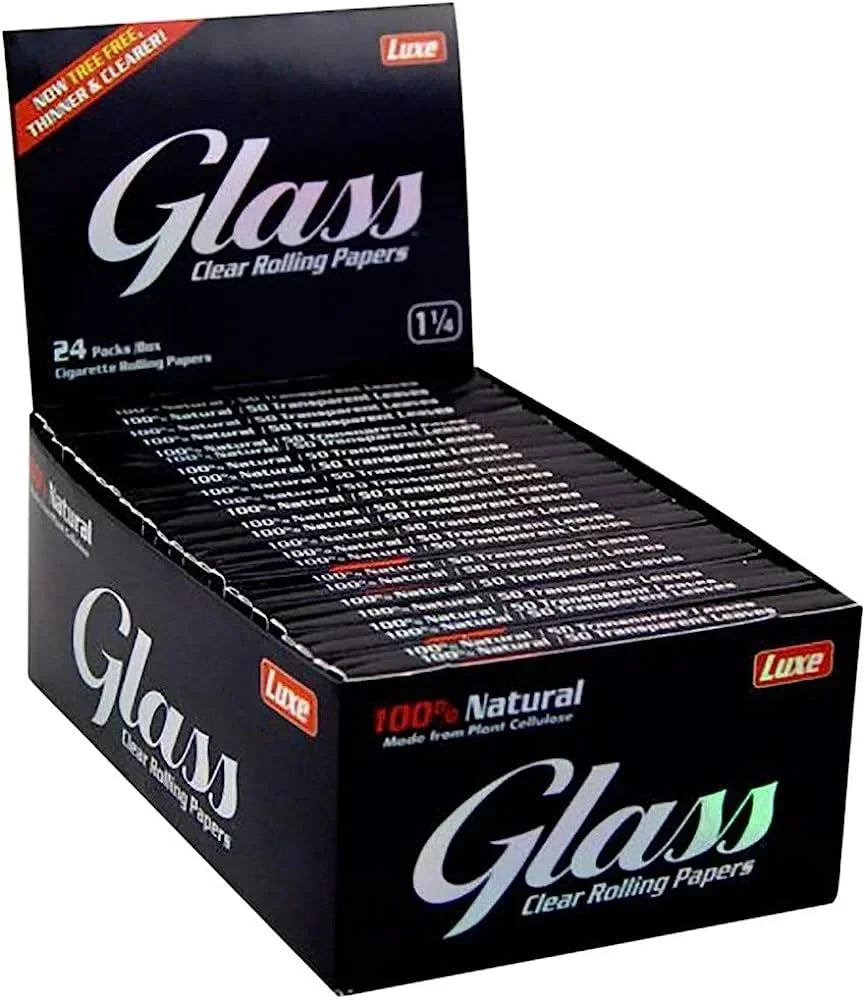 GLASS CLEAR ROLLING PAPERS 24 PACKS/BOX 1 1/4