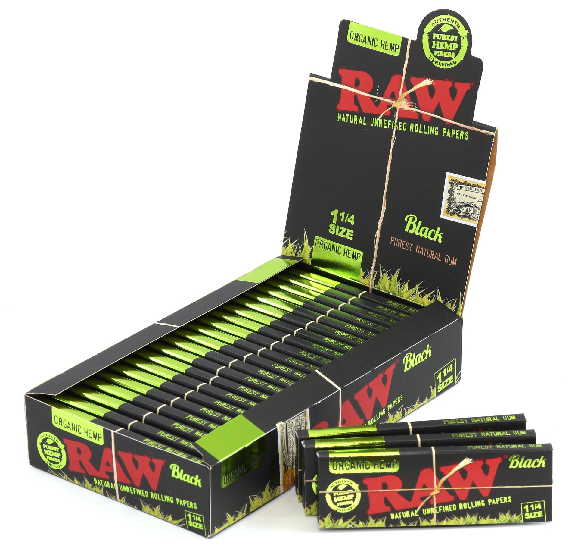 RAW BLACK ORGANIC HEMP PAPER 1 1/4 50CT/PK 24PK/BOX 52443