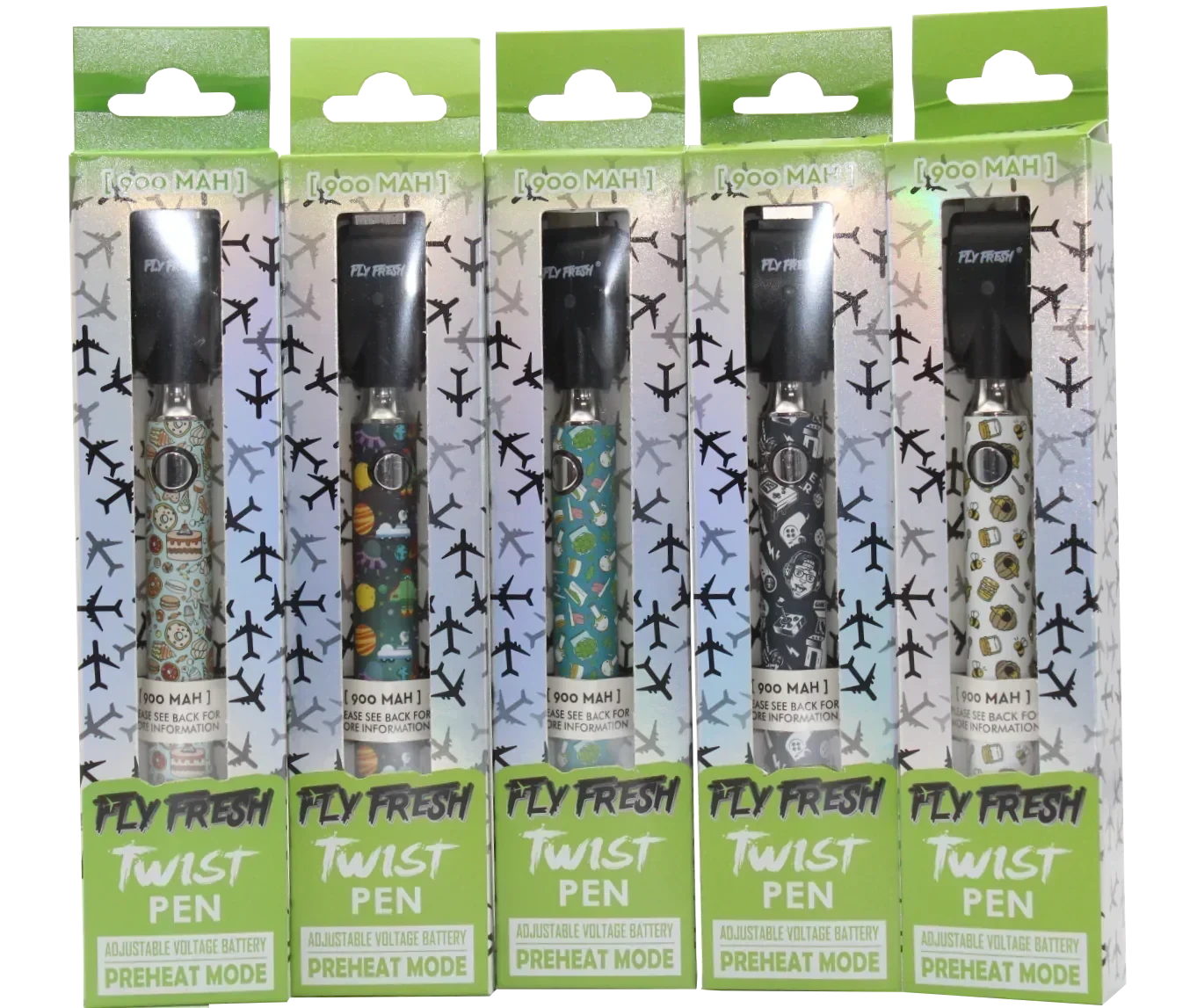 FLY FRESH RETRO TWIST PEN 900mah PER/PC ASST DESING