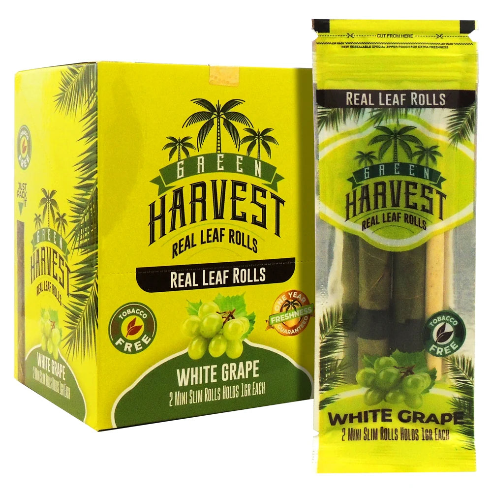GREEN HARVEST 2 MINI SLIM ROLL 2CT/PK 20PK/DISPLAY WHITE GRAPE