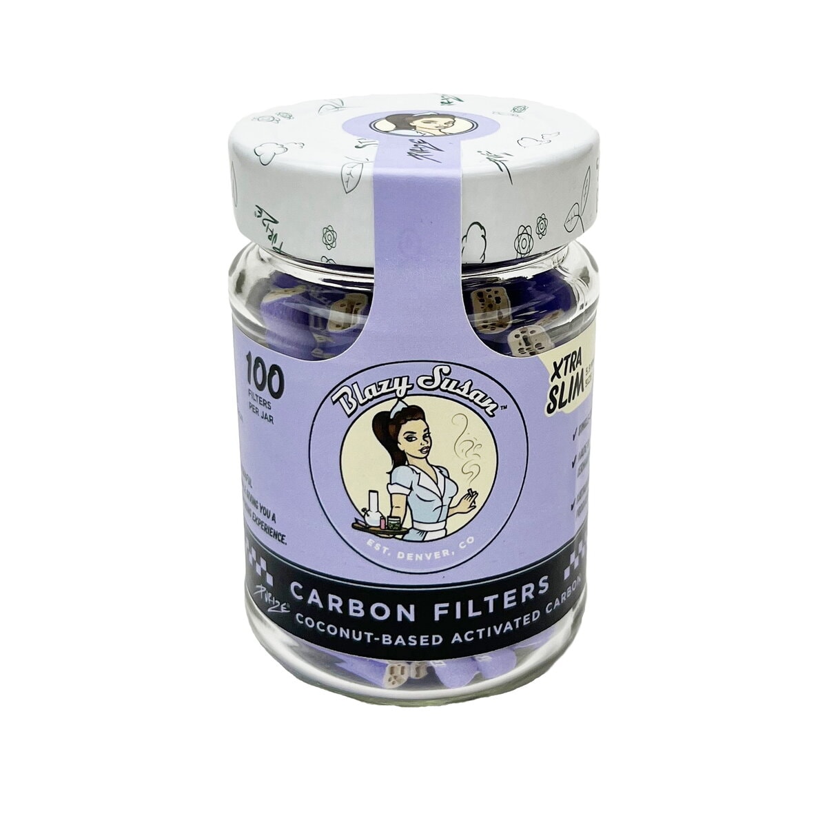 BLAZY SUSAN CARBON FILTERS XTRA SLIM 100 CT/JAR PURPLE