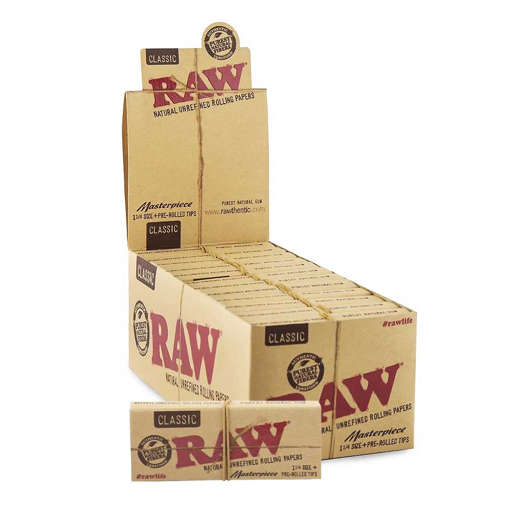 RAW CLASSIC MASTERPIECE 1 1/4 SIZE + PRE ROLLED TIPS 24 PACKS PER BOX 50784