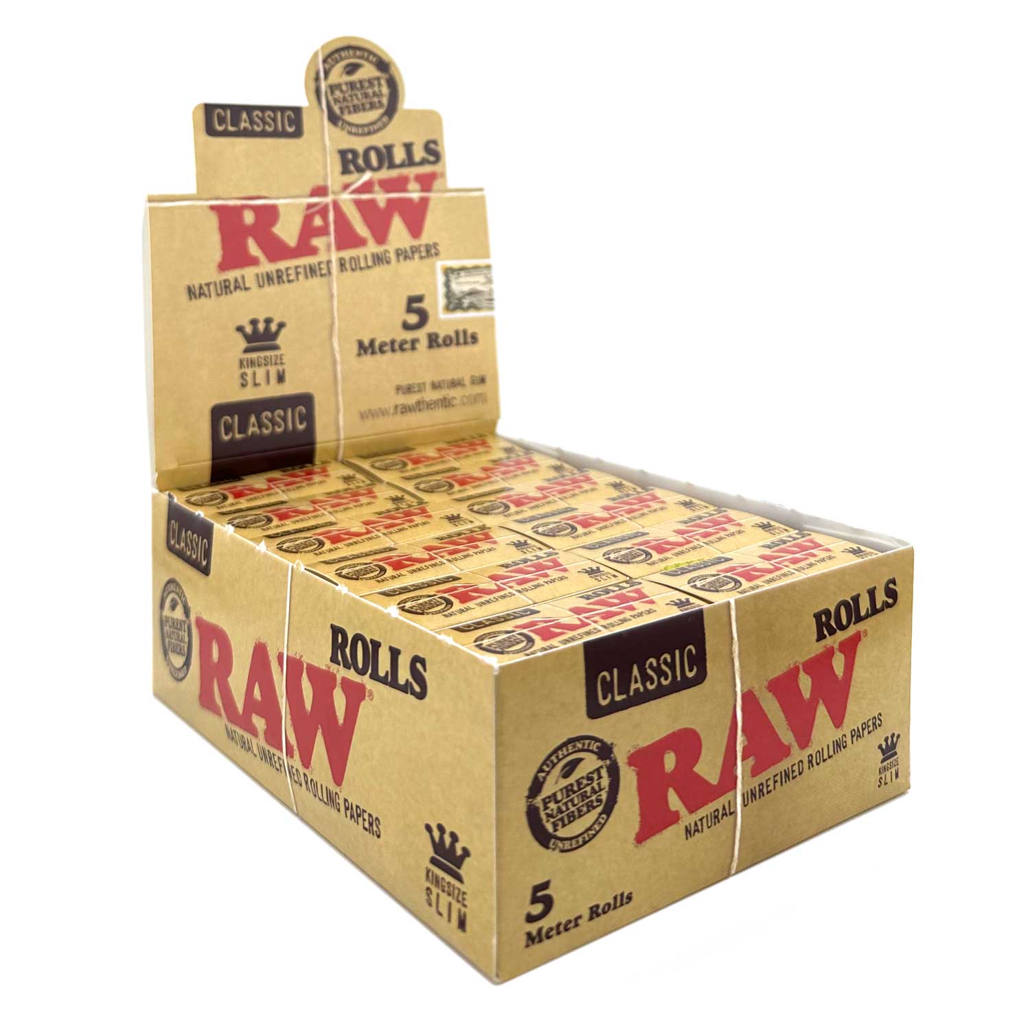 RAW ORGANIC KING SIZE SLIM 5 METER ROLLS 74912 24 ROLLS PER BOX