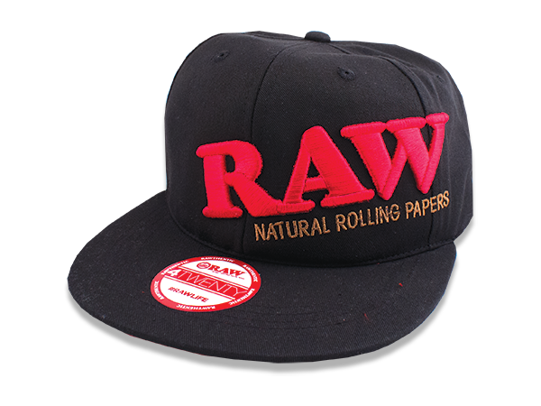 RAW SNAP BACK HAT- BLACK WITH RED STICHING 54808