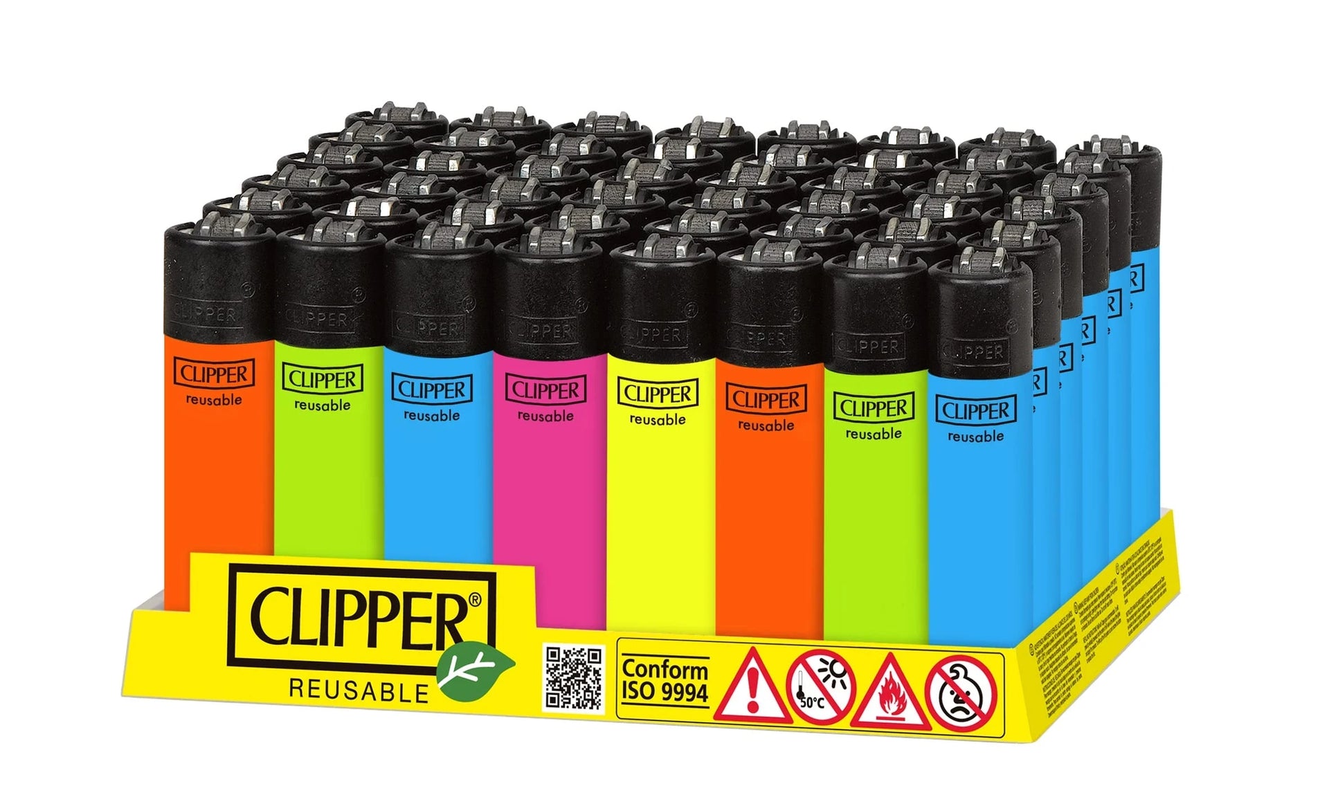 CLIPPER LIGHTER REUSABLE 48PC DISPLAY NEON 41823