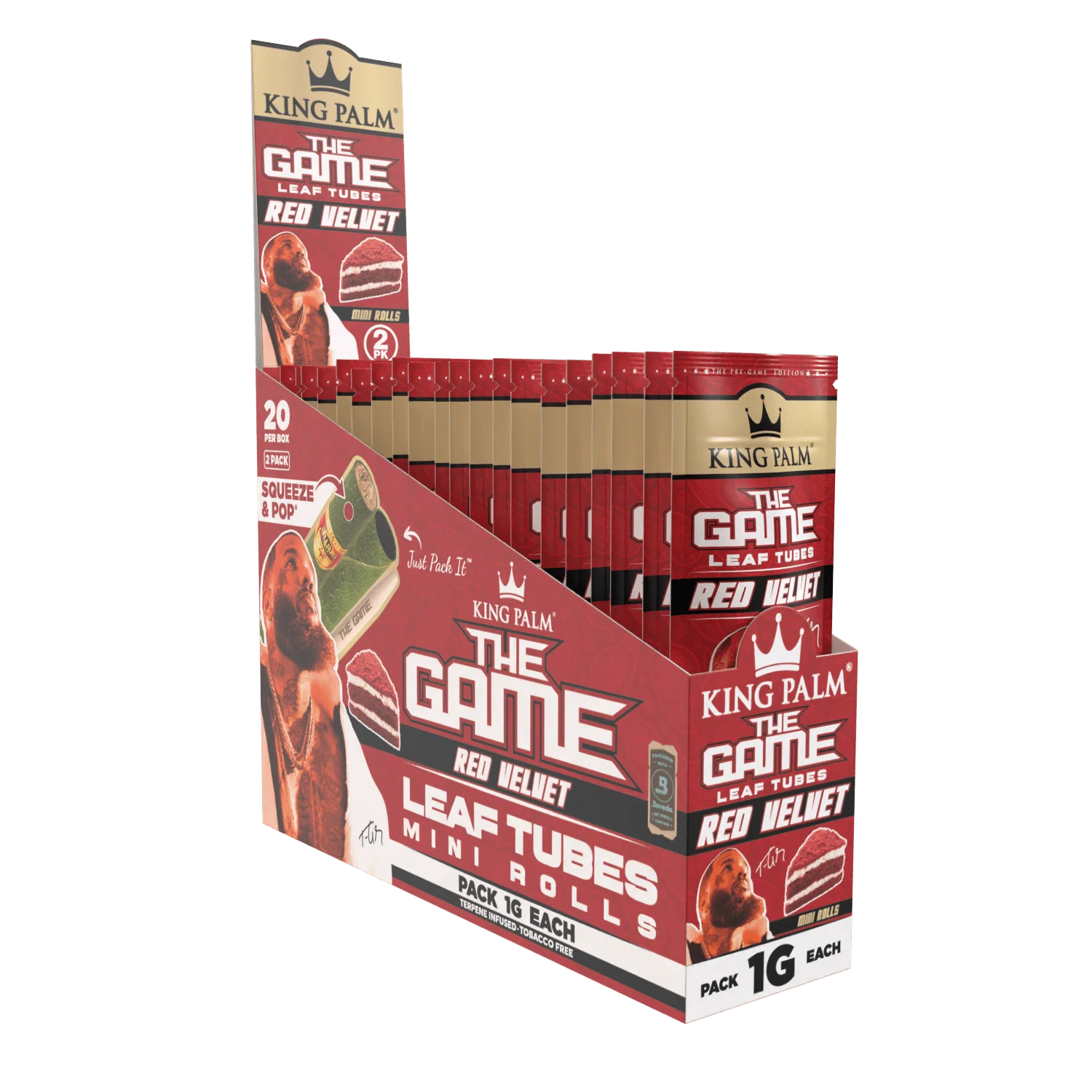 KING PALM LEAF TUBES MINI ROLLS 1G 2/PK 20PK/BOX RED VELVET