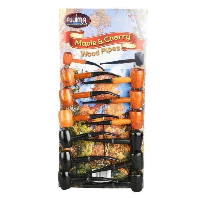 TOBACCO WOOD PIPES CHERRY & MAPLE 12/PK