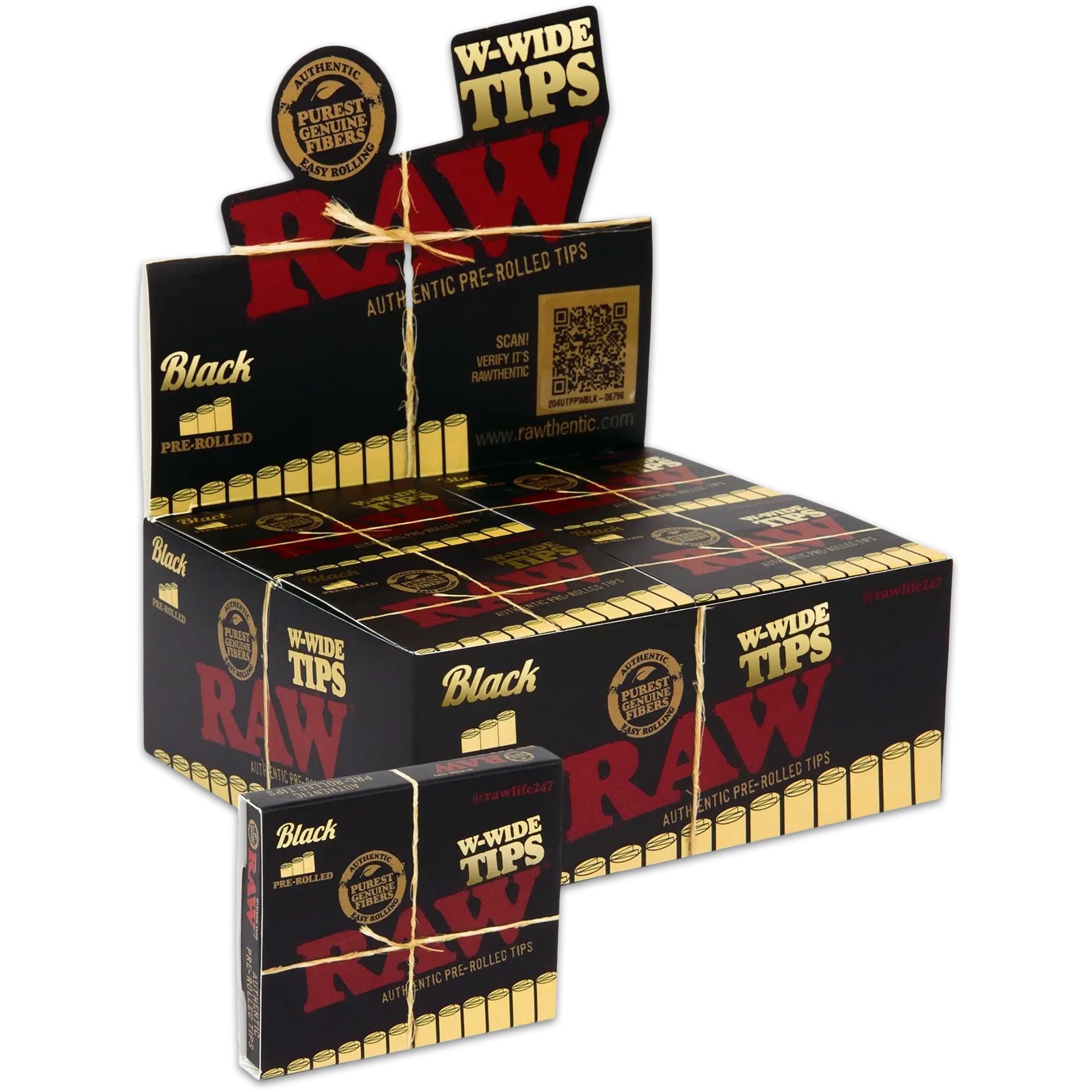 RAW BLACK PRE ROLLED W-WIDE TIPS 18/PK 20PK/BOX