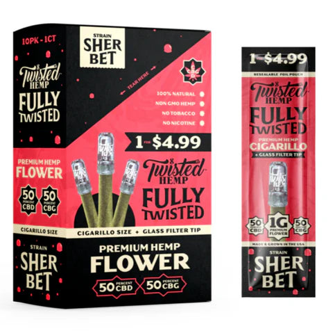 TWISTED HEMP W/GLASS BLUNT 10PK/BOX SHERBET
