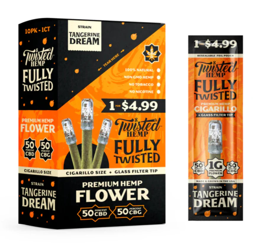 TWISTED HEMP W/GLASS BLUNT 10PK/BOX TANGERINE DREAM
