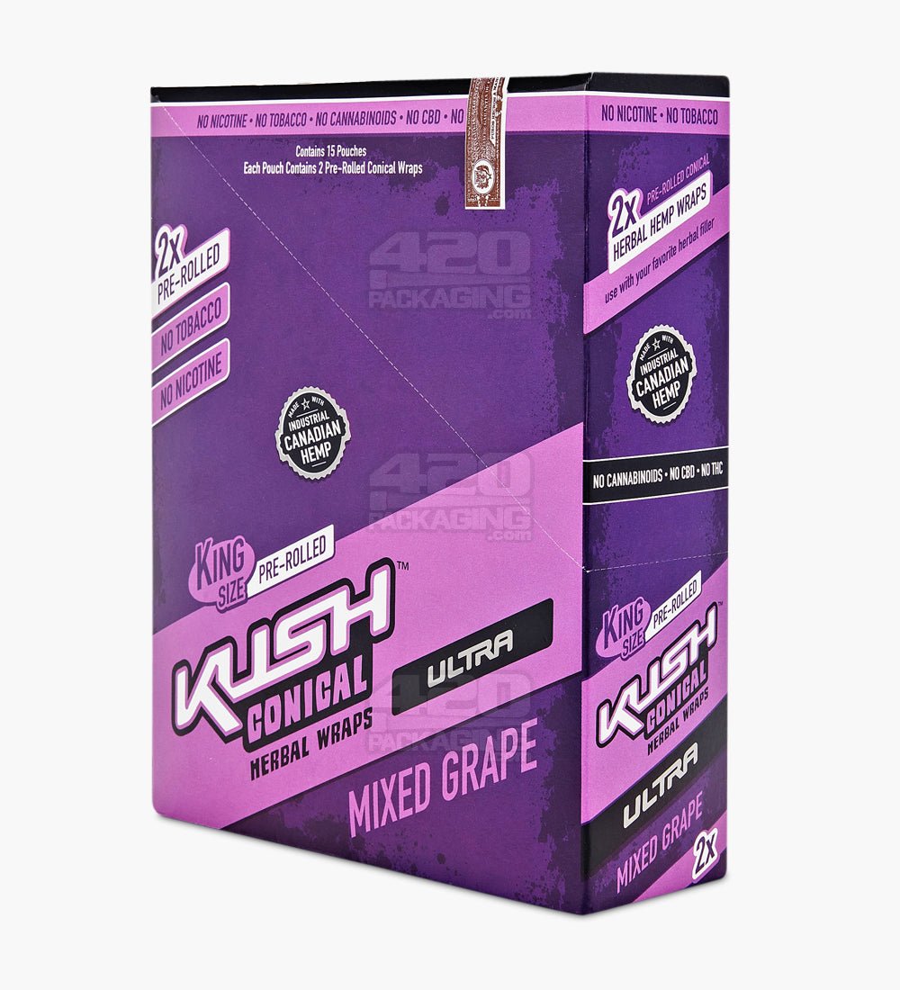 KUSH HERBAL CONE WRAP MIXED GRAPE 2/POUCH 15POUCH/BX