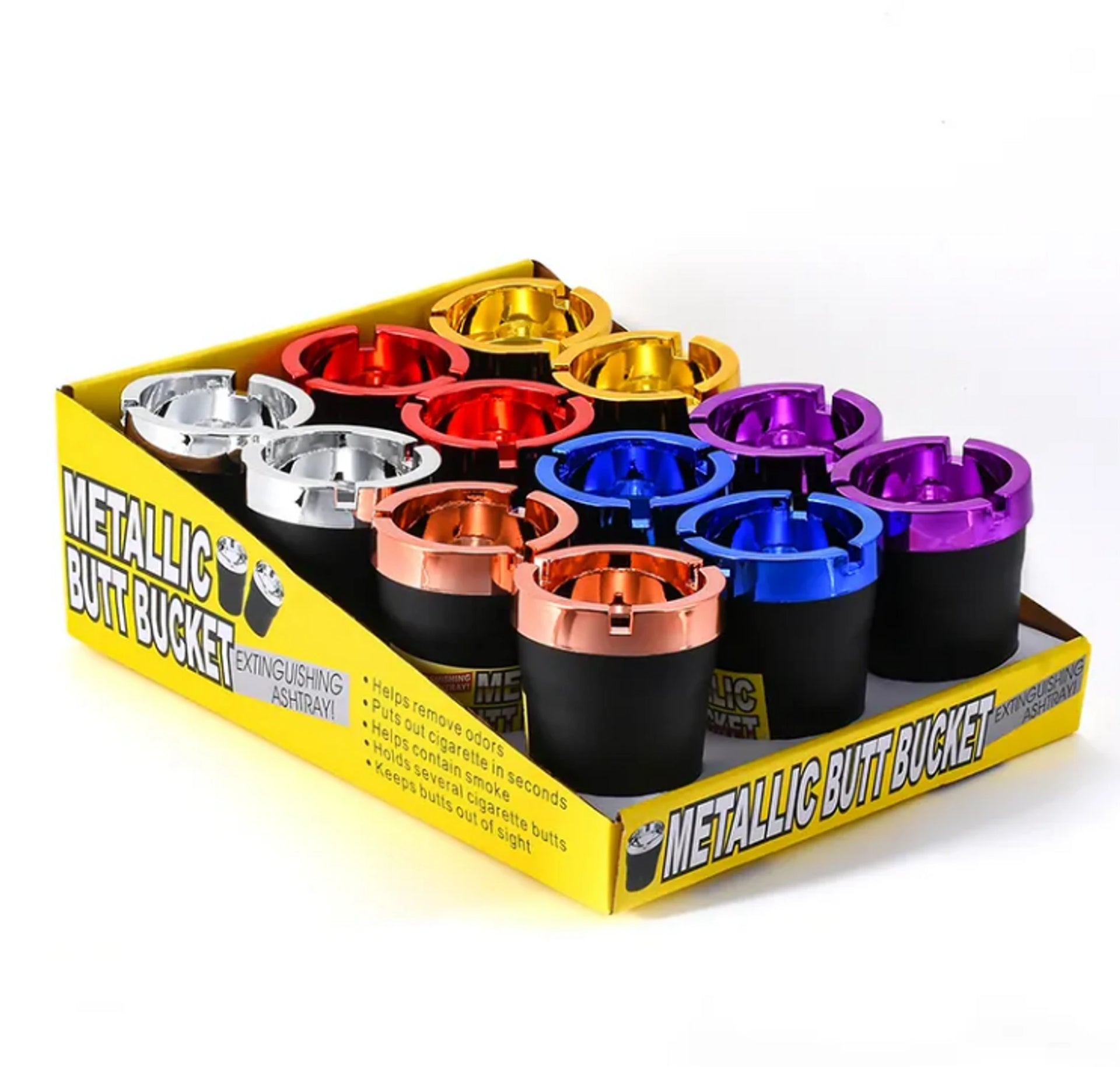 JUMBO BUTT BUCKET ASHTRAY METALLIC COLORS 12/DISPLAY SMALL