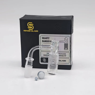 SENSE GLASS QUARTZ BANGER KIT 14MM MALE 90ø (14MM TERP BALL+6MM TERP PEARLS)