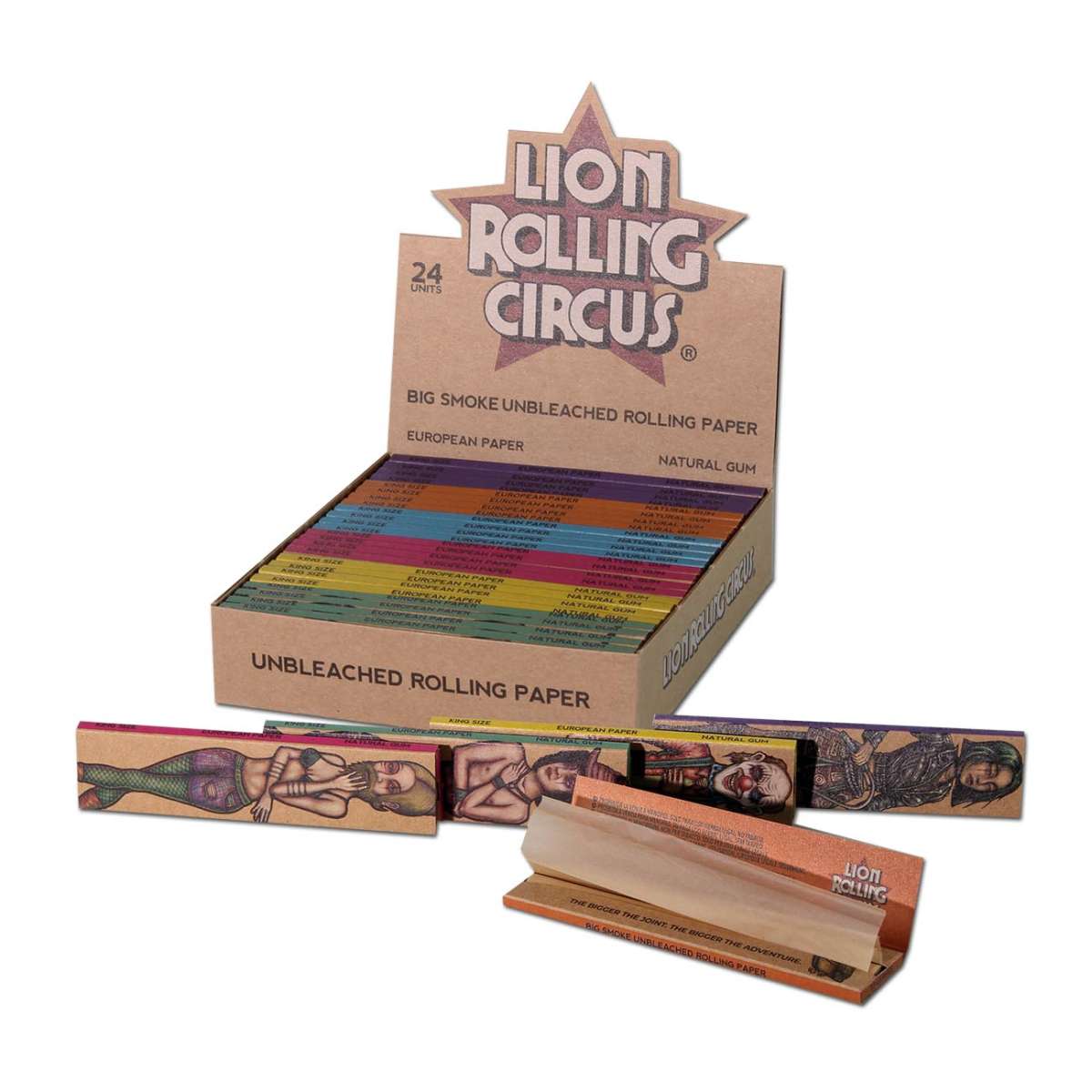 LION ROLLING CIRCUS BIG SMOKE UNBLEACHED ROLLING PAPER KS