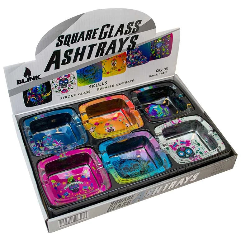 BLINK ASH TRAY GLASS SQUARE SKULL