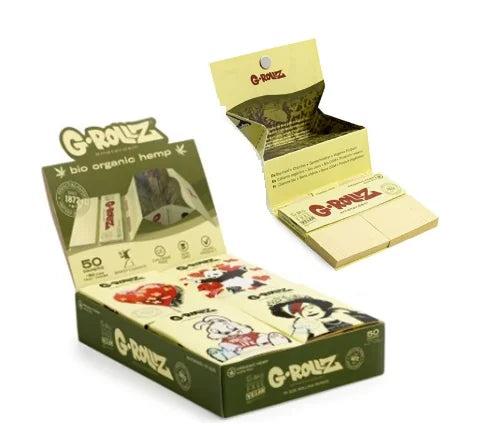 GROLLZ PAPERS ORGANIC EXTRA THIN 1 1/4 size W/TIPS N TRAY 50/Pk 16Pk/Box BANKSYS GRAFFITI