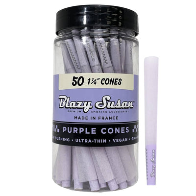 BLAZY SUSAN 1 1/4 PRE ROLLED CONES 50/JAR PURPLE