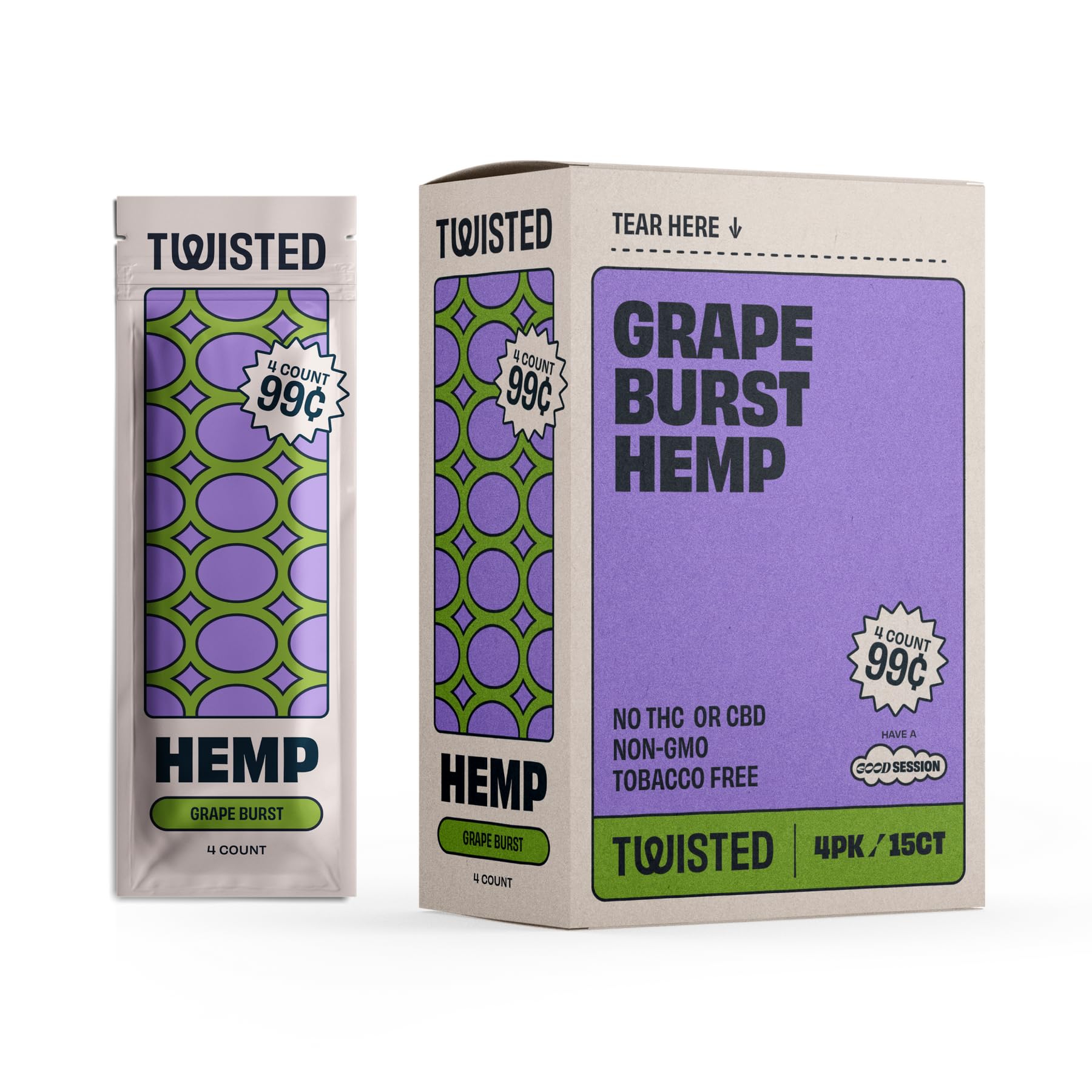 TWISTED HEMP WRAPS 4/PK 15PK/BOX GRAPE BURST