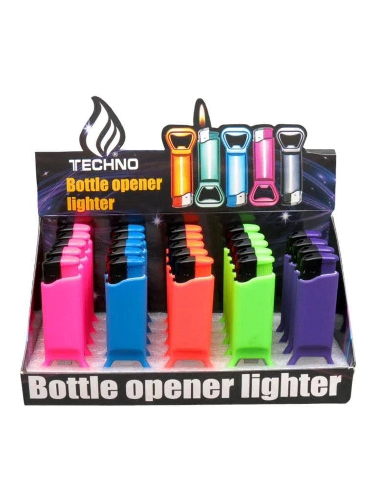 TECHNO BOTTLE OPENER LIGHTER ASST COLOR 25CT DISPLAY