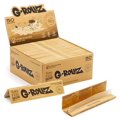 GROLLZ PAPERS UNBLEACHED EXTRA THIN K/S 50/Pk 50Pk/Box GR01A-DIS