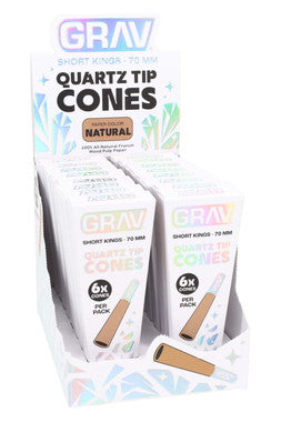 GRAV SHORT KINGS 70MM QUARTZ TIP CONES 6PC NATURAL 16 PACK POP DISPLAY GV.QTCN.70.DISP(PK)