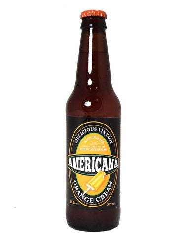 EXOTIC SODA AMERICANA CANE SUGAR SODA 12oz. BOTTLE ORANGE CREAM
