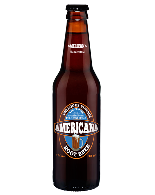EXOTIC SODA AMERICANA CANE SUGAR SODA 12oz. BOTTLE ROOT BEER