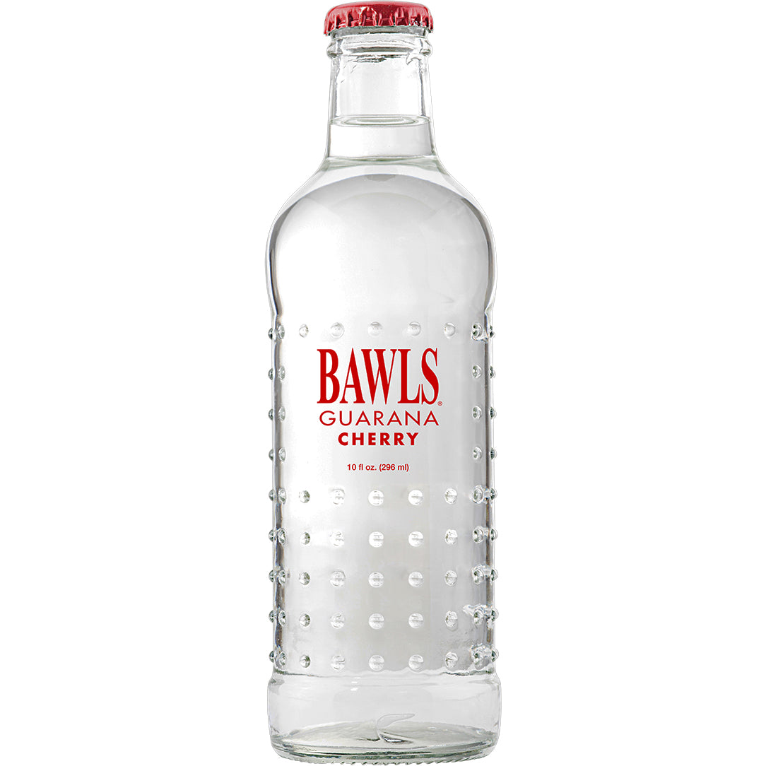 EXOTIC SODA BAWLS HIGH CAFFEINE SODA 10oz. BOTTLE GUARANA CHERRY SODA