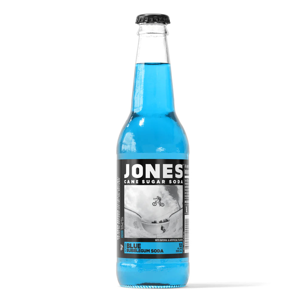 EXOTIC SODA JONES CANE SUGAR SODA 12oz. BOTTLE BLUE BUBBLEGUM