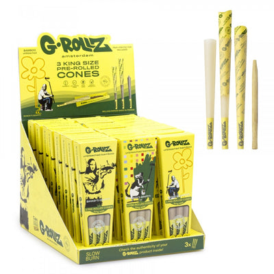 GROLLZ CONES BAMBOO UNBLEACHED K/S 3/Pk 24Pk/DISPLAY BANKSYS GRAFFITI