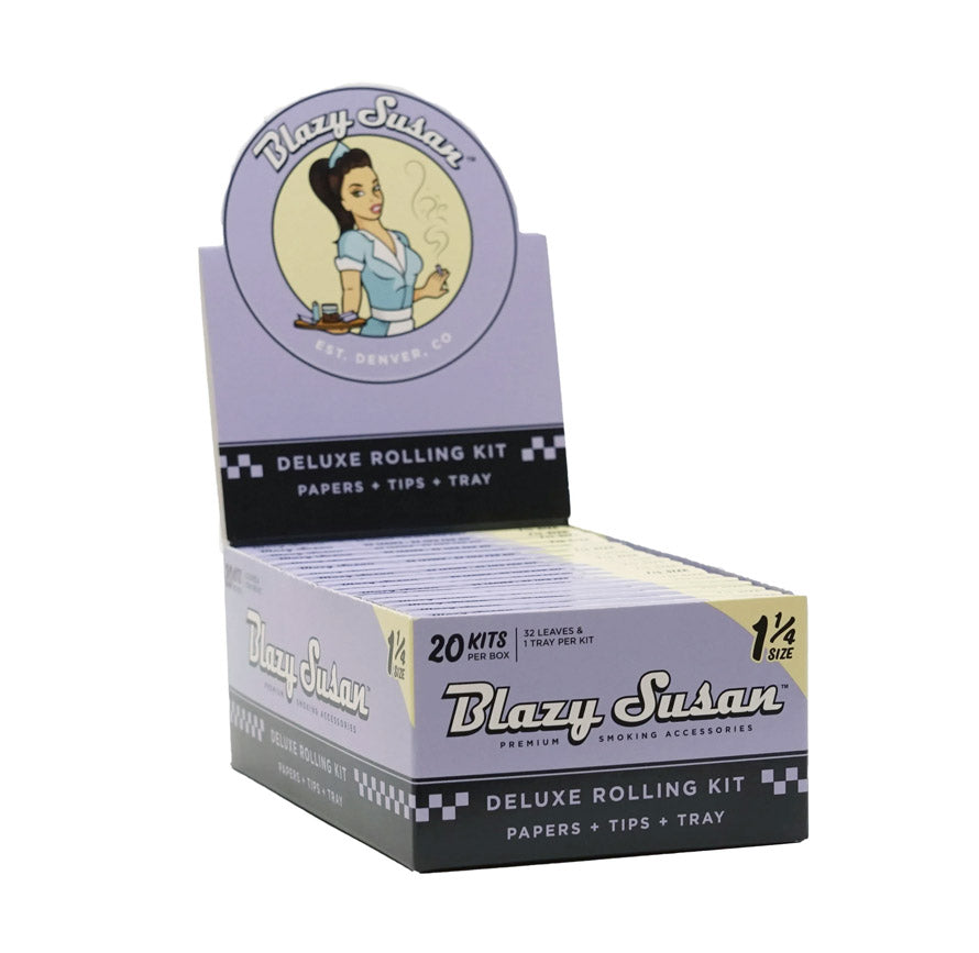 BLAZY SUSAN DELUXE ROLLING KIT PAPERS + TIPS + TRAY 1 1/4 SIZE 20/BOX PURPLE