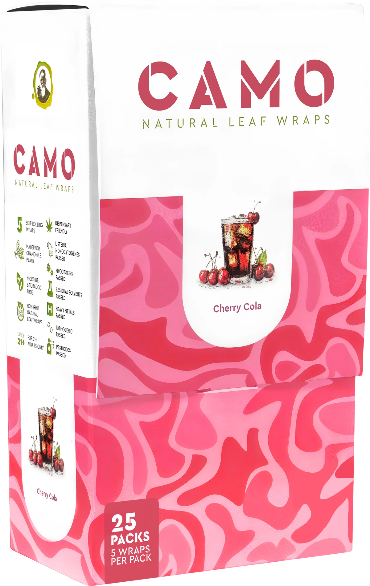 CAMO NATURAL LEAF WRAP 5ct/pk 25pk/DISPLAY CHERRY COLA