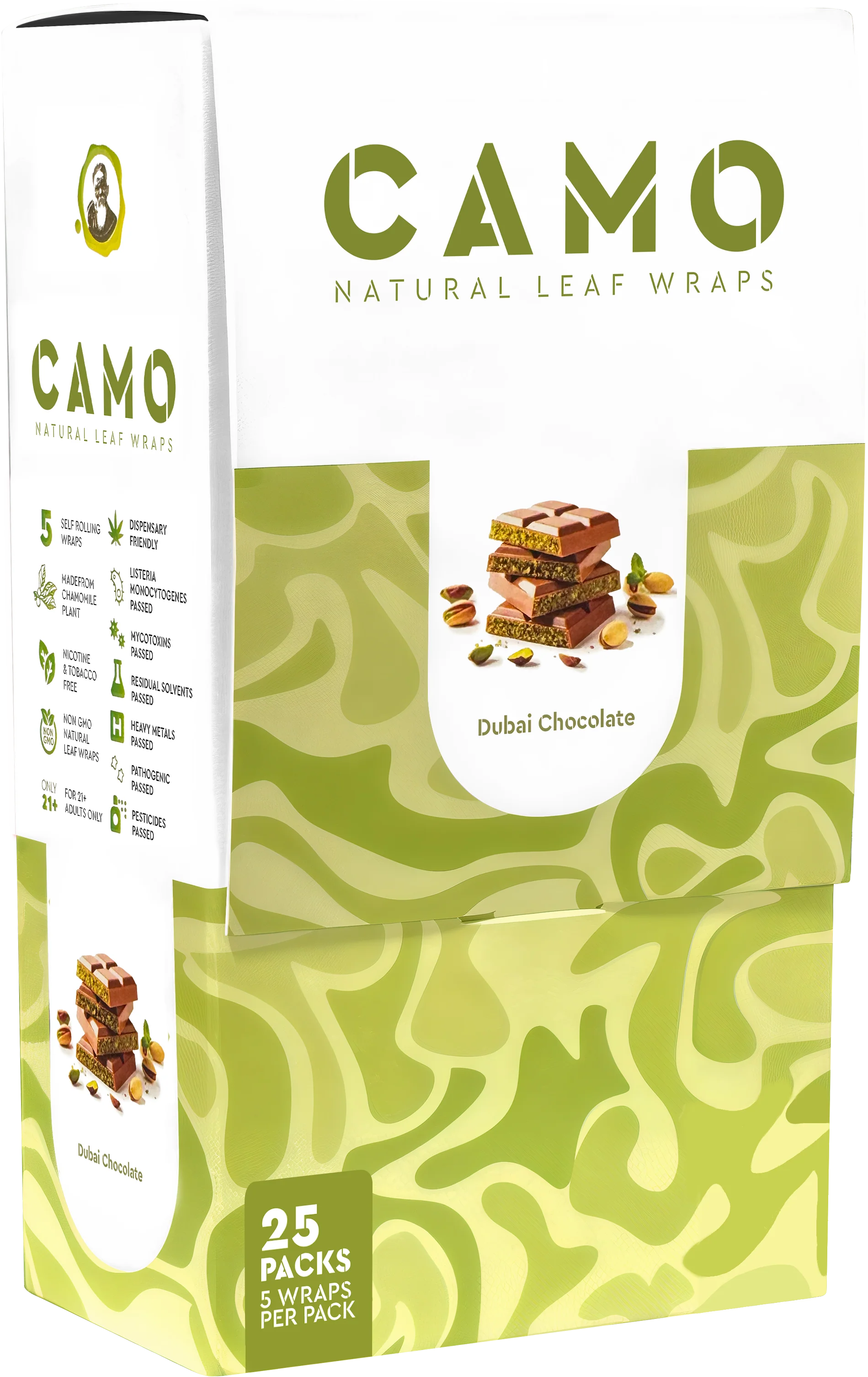 CAMO NATURAL LEAF WRAP  5ct/pk  25pk/DISPLAY  DUBAI CHOCOLATE