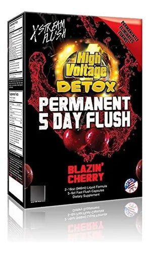 HIGH VOLTAGE PERMANENT 5-DAY DETOX 32OZ W/30 CAPS BLAZING CHERRY