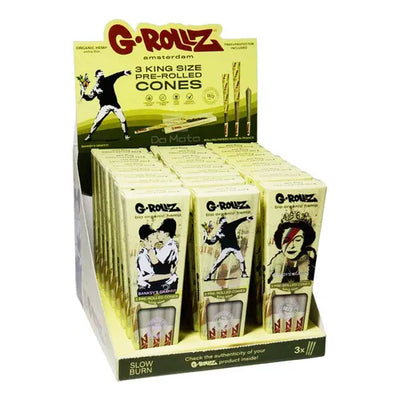 GROLLZ CONES ORGANIC EXTRA THIN K/S 3/Pk 24Pk/DISPLAY BANKSYS GRAFFITI