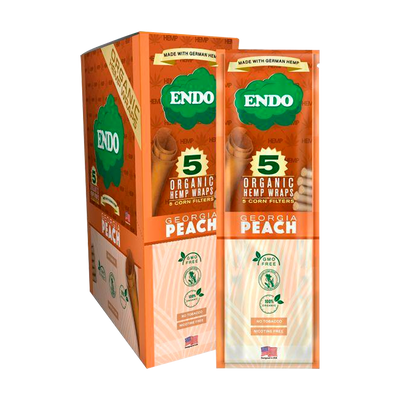 ENDO HEMP WRAPS 5CT W/CORN FILTERS 15CT DISPLAY BLAZIN GEORGIA PEACH