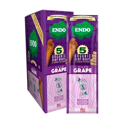 ENDO HEMP WRAPS 5CT W/CORN FILTERS 15CT DISPLAY BLAZIN HAZE GRAPE