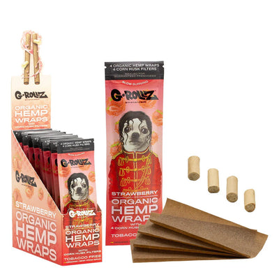 GROLLZ HEMP WRAPS ORGANIC W/FILTER 4/Pk 15Pk/BOX POP STRAWBERRY