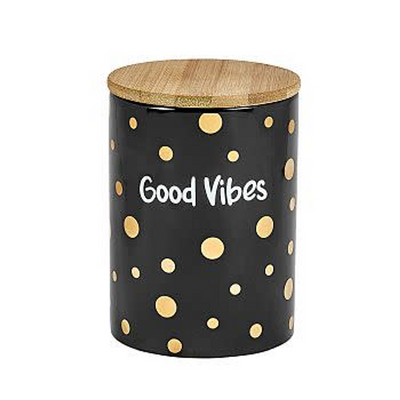 FASHIONCRAFT LUXURY CERAMIC CANISTER GOOD VIBES BLACK