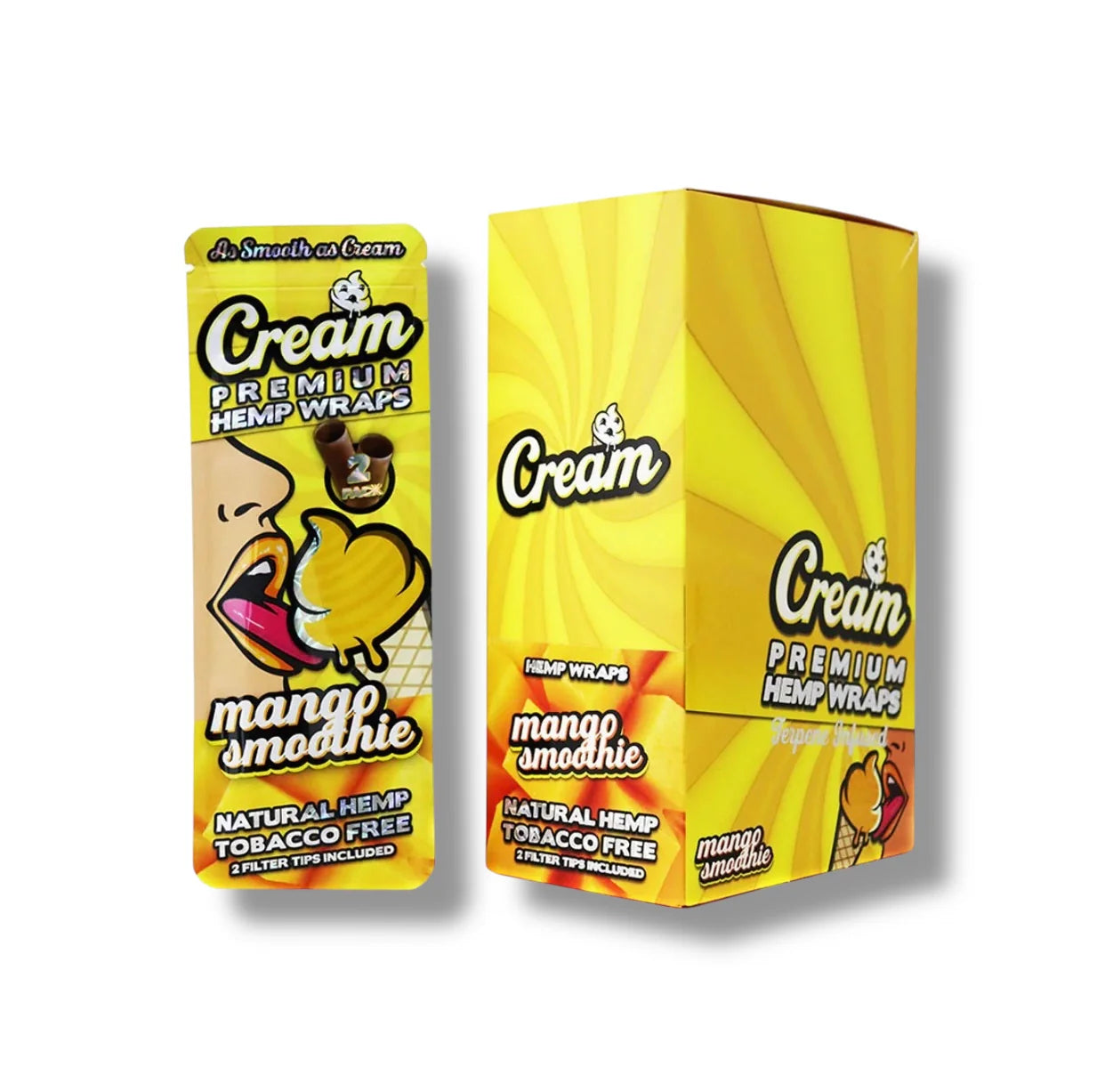 CREAM TERPENE INFUSED PREMIUM HEMP WRAPS W/TIPS 2/PK 25/PK MANGO SMOOTHIE