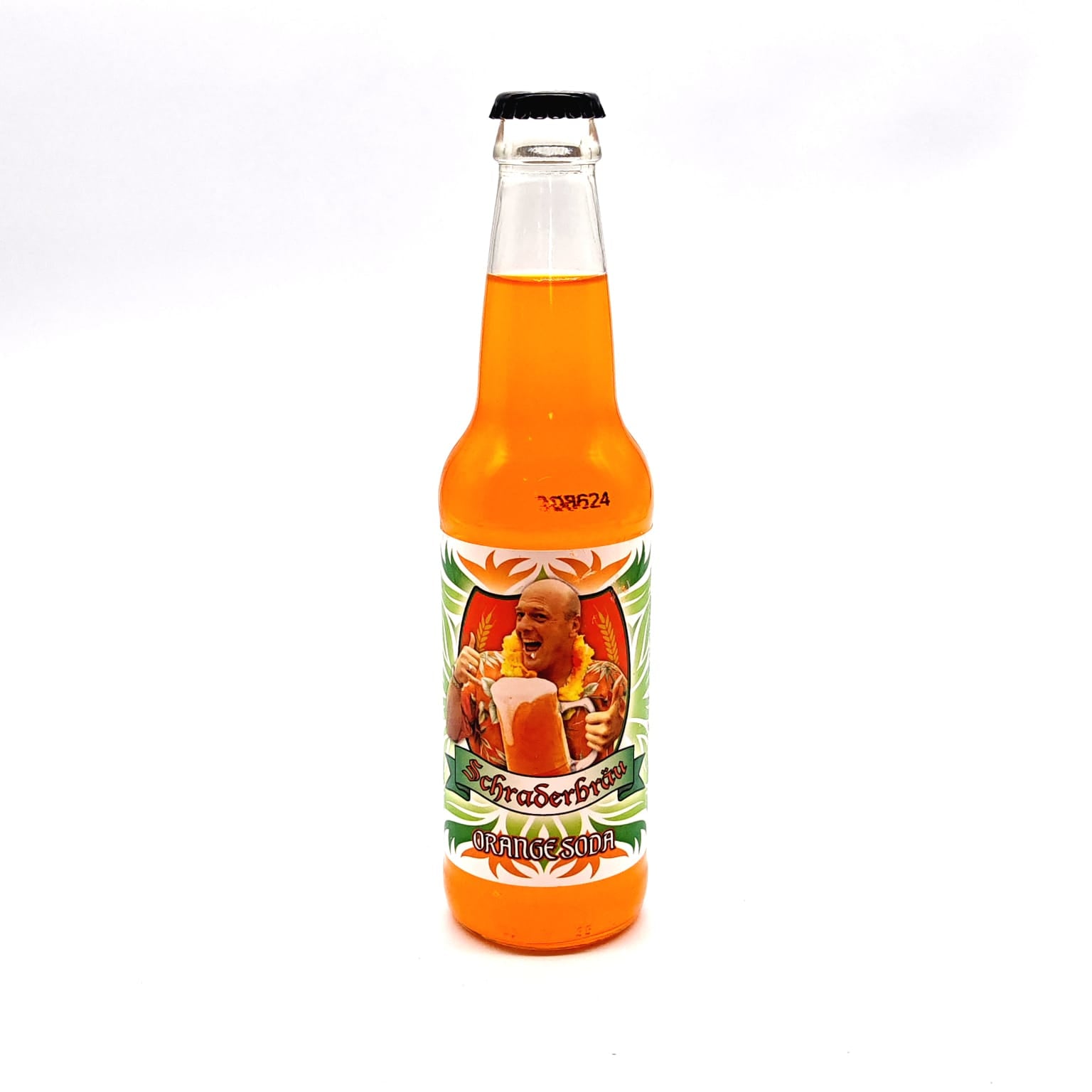 EXOTIC SODA ROCKET FIZZ SODA 12oz. BOTTLE SCHRADERBRAU ORANGE SODA
