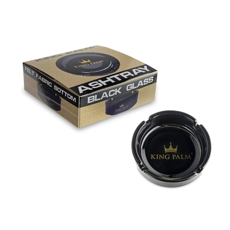 KING PALM ROUND GLASS ASHTRAY BLACK