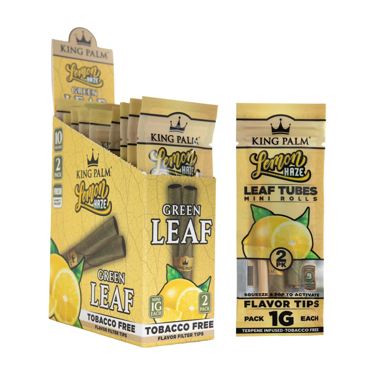 KING PALM GREEN LEAF MINI 1g 2pk 10ct/Box KPN-105 LEMON HAZE