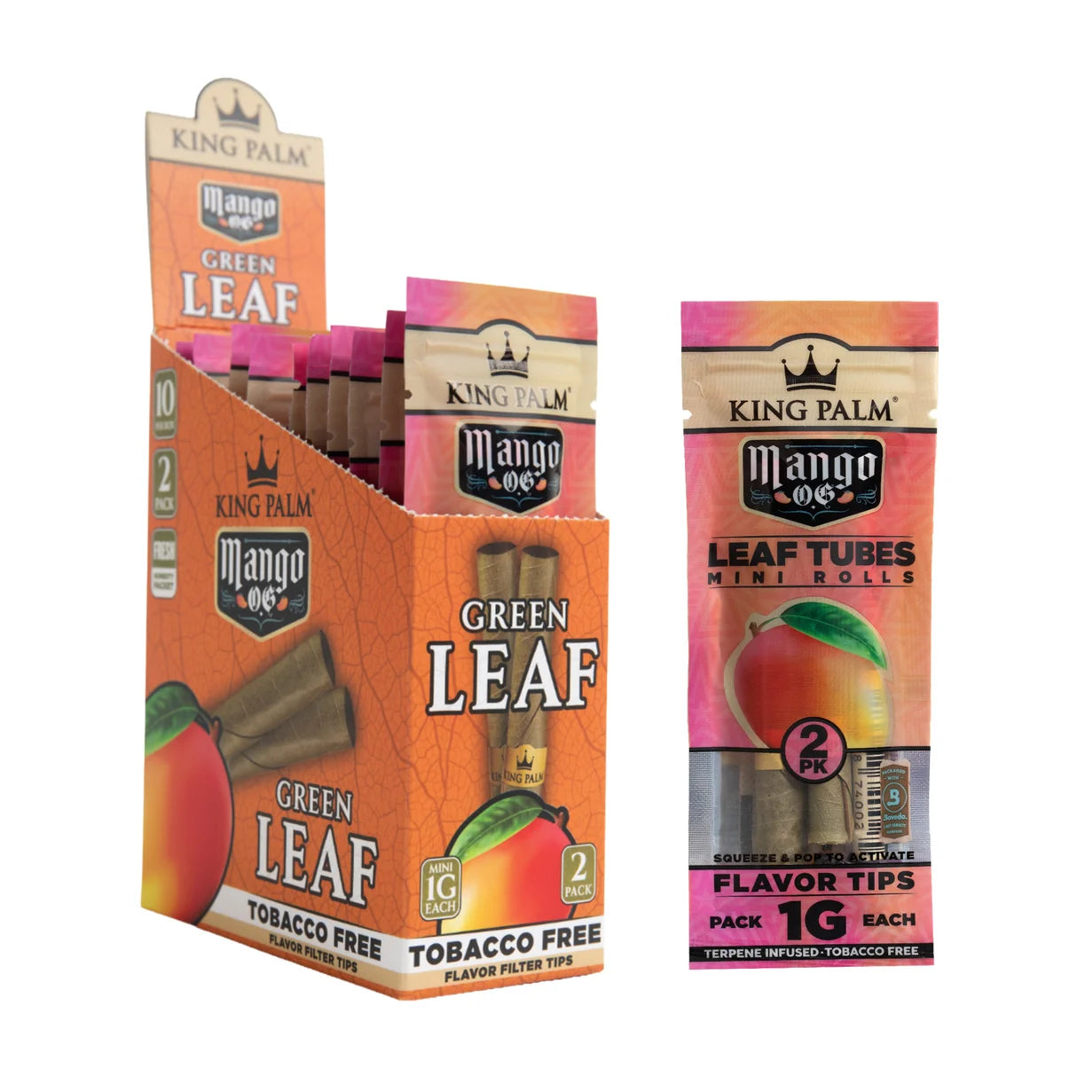 KING PALM GREEN LEAF MINI 1g 2pk 10ct/Box KPN-106 MANGO OG