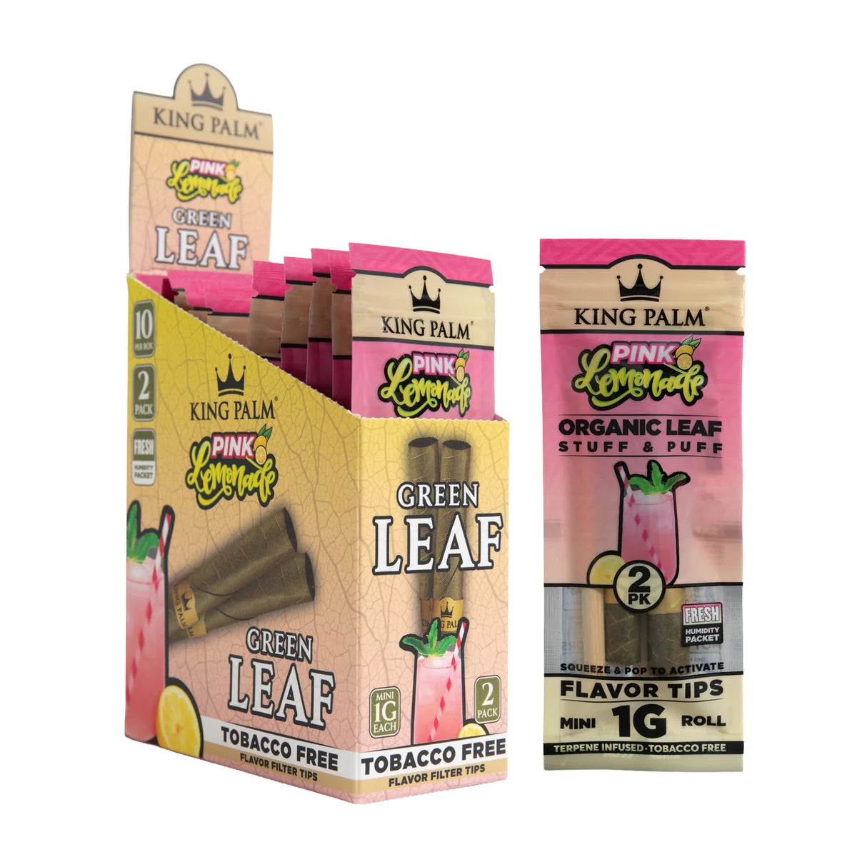 KING PALM GREEN LEAF MINI 1g 2pk 10ct/Box KPN-108 PINK LEMONADE