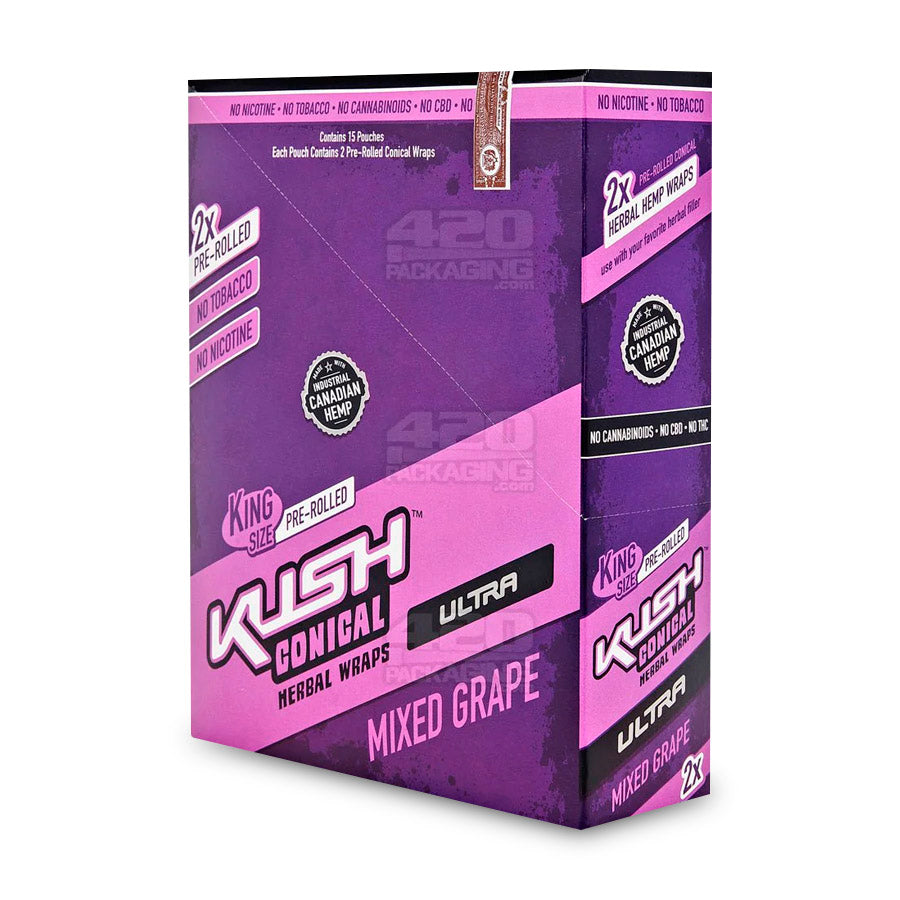 KUSH HERBAL CONE WRAP MIXED GRAPE 2/POUCH 15POUCH/BX