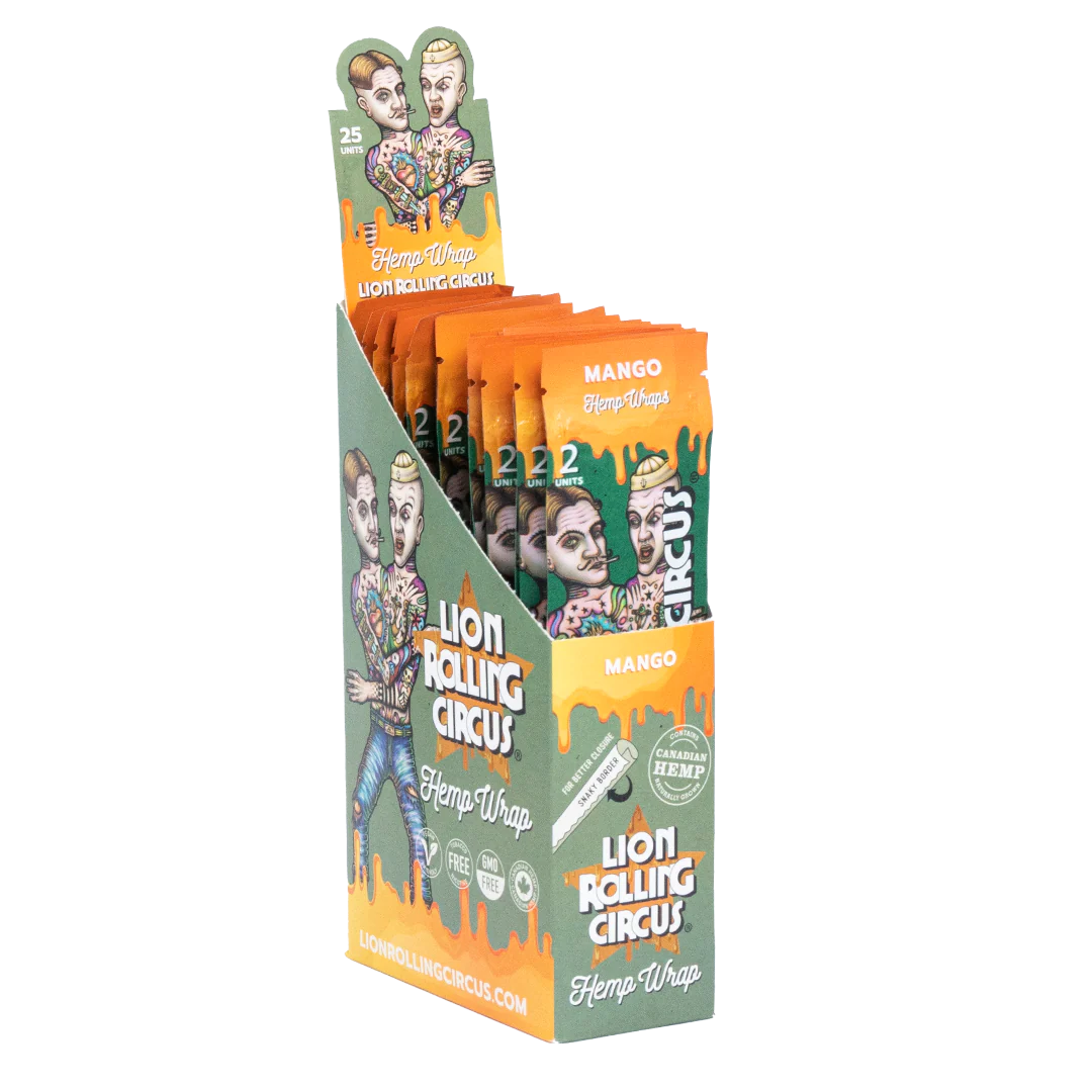 LION ROLLING CIRCUS HEMP WRAPS 25 PACKS MANGO FLAVOR