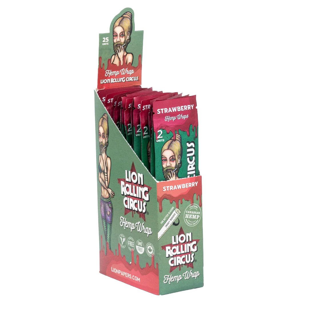 LION ROLLING CIRCUS HEMP WRAPS 25 PACKS STRAWBERRY FLAVOR