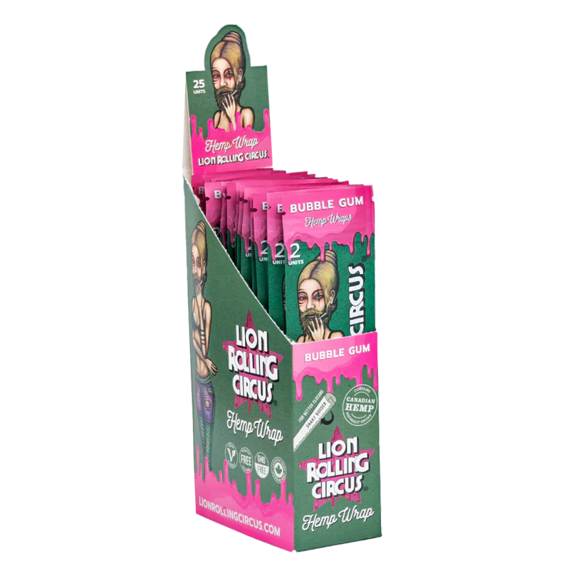 LION ROLLING CIRCUS HEMP WRAPS 25 PACKS BUBBLE GUM FLAVOR